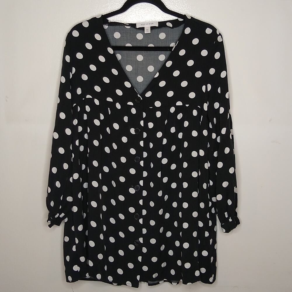 Popsugar women's medium black with white polka dots oversized blouse.